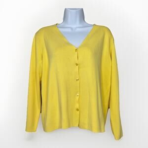 Vintage 100% Cotton Knit Womens XL Sunshine Yellow VNeck Button Down Sweater